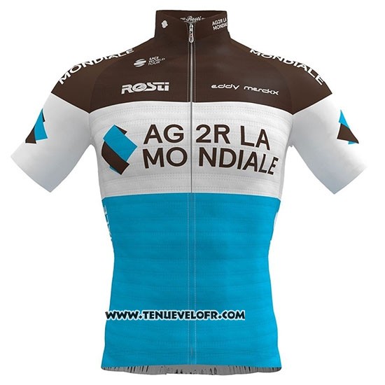 2019 Maillot Ciclismo Ag2r La Mondiale Marron Blanc Bleu Manches Courtes et Cuissard